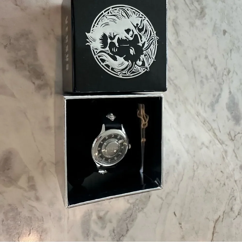 Versus Versace Metallic Timepiece with Lion Emblem Box